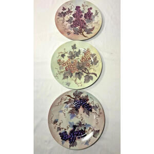 Vintage Pacific Rim PCM19 Grape Collector Plates Set of 3 Hand-Painted 8"